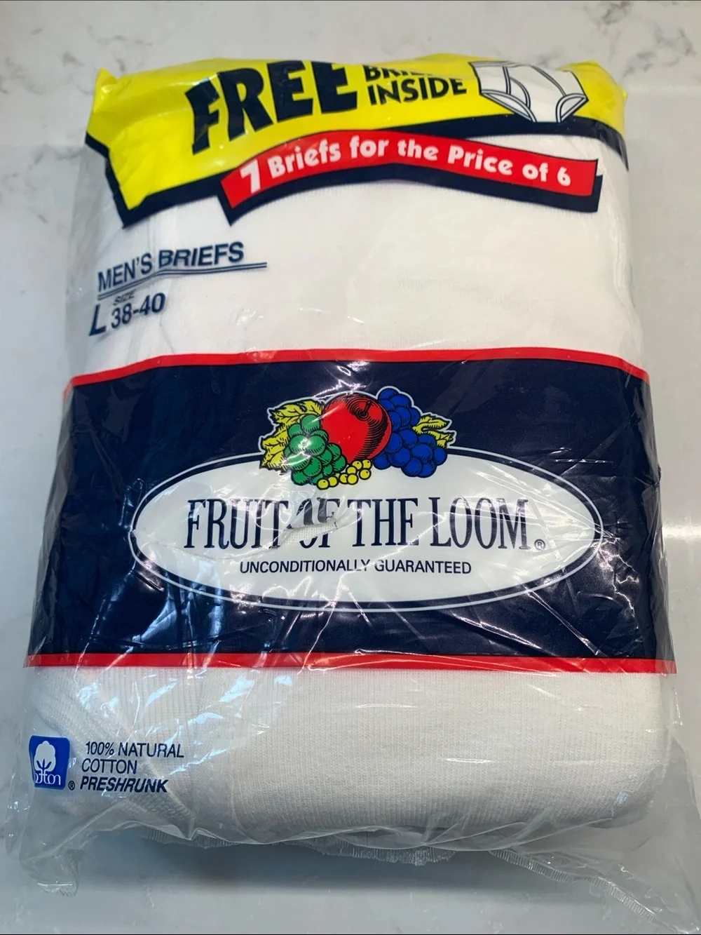 NEW VTG Deadstock Fruit of the Loom Pkg 7 Men’s Cotton Briefs Size L 38-40 USA